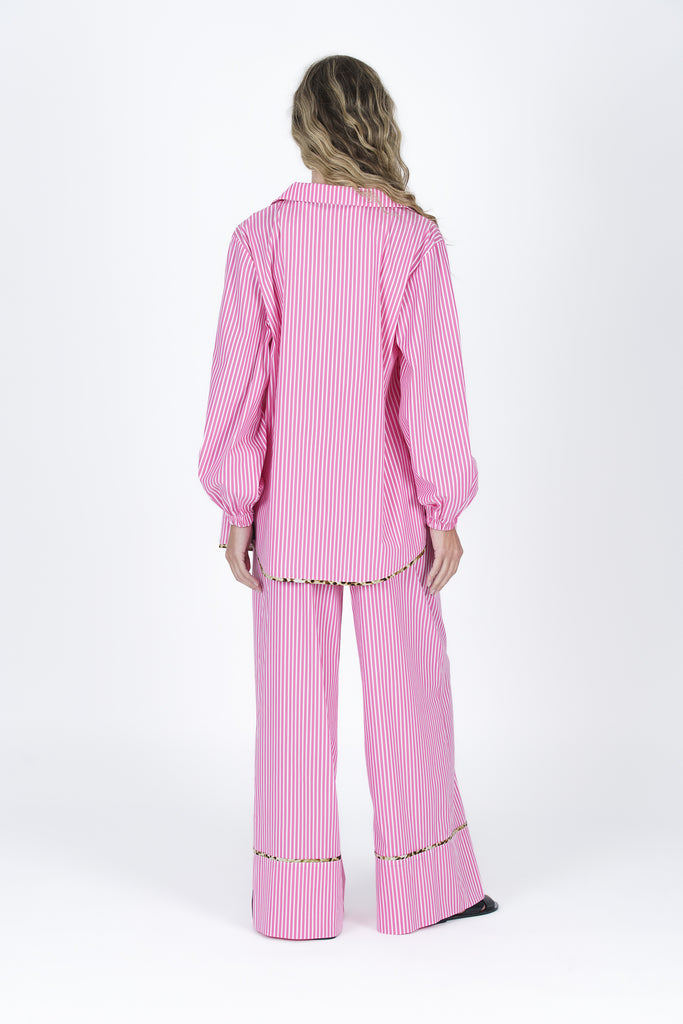 Camisa pijamera rayas & print rosa