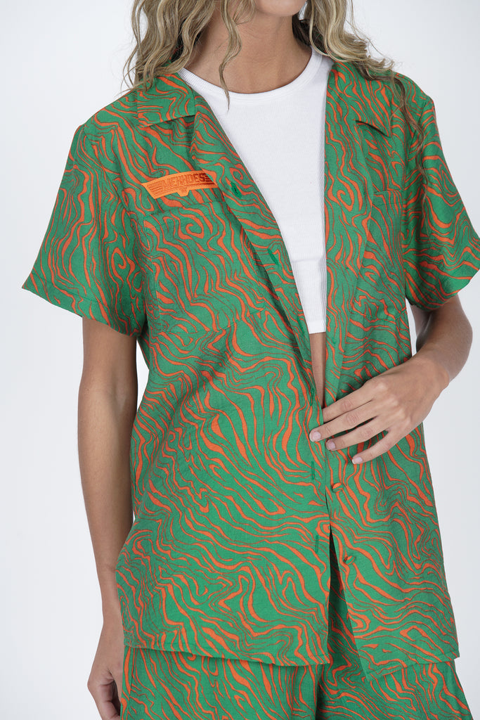 Camisa cebra verde & naranja