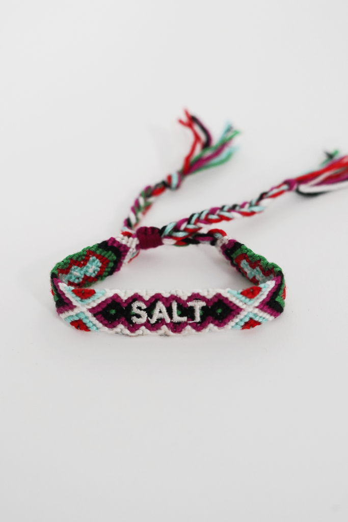 Pulsera hilo Bordado "SALT" fucsia & verde