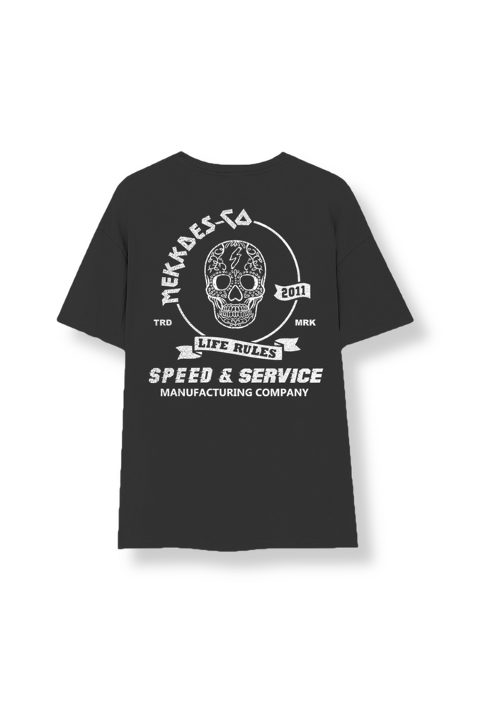 Camiseta HE SKULLY "SPEED & SERVICE" · NEGRA ·