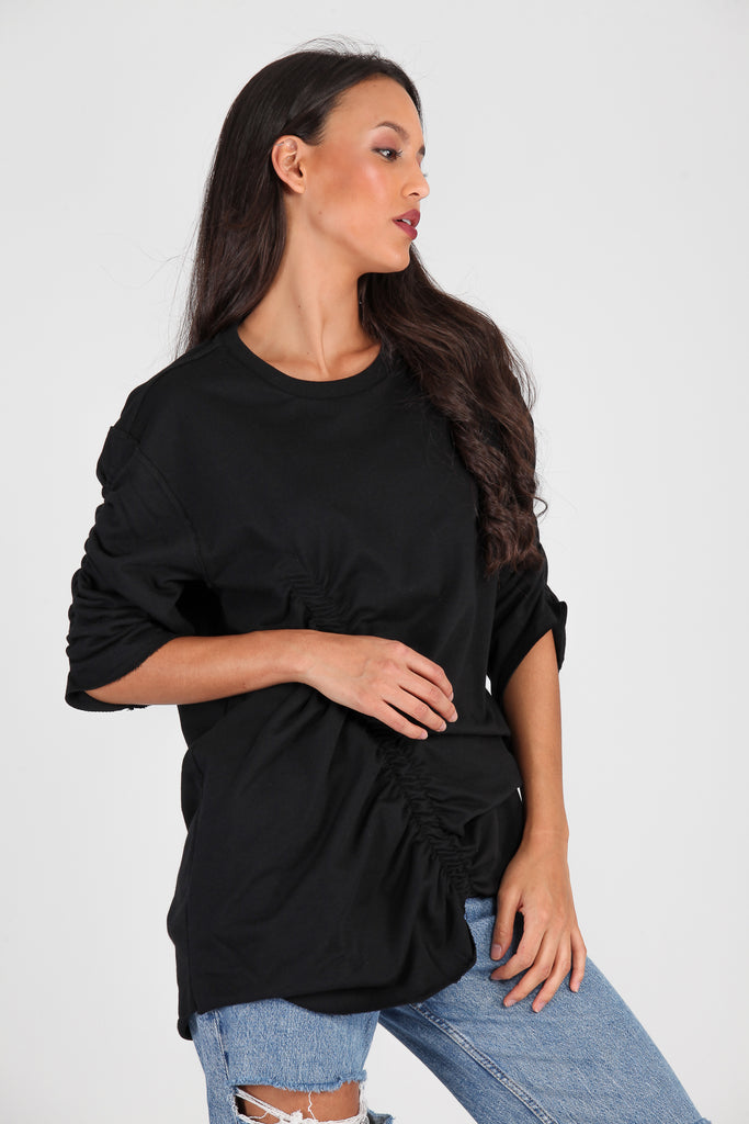 Sudadera Felpa Goma fruncida · NEGRO ·