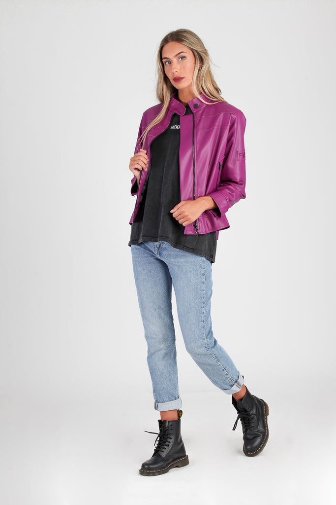 Cazadora Biker Efecto Piel · MAGENTA ·