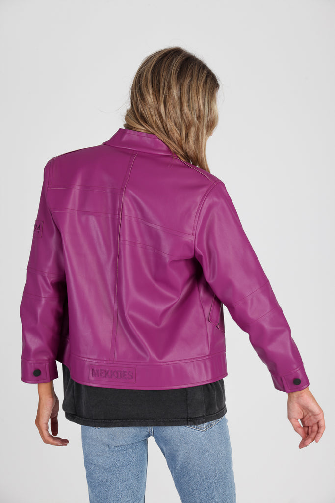 Cazadora Biker Efecto Piel · MAGENTA ·