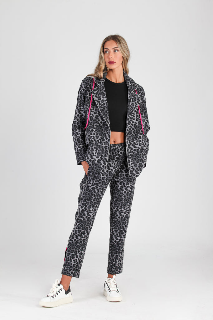 Blazer cruzada & capucha contraste · PRINT GRIS ·