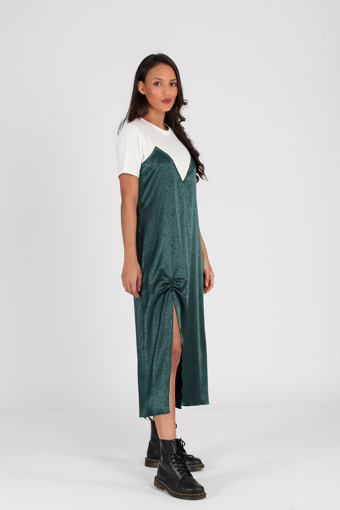 Vestido camiseta satén print verde