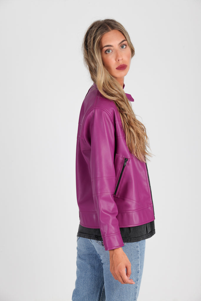 Cazadora Biker Efecto Piel · MAGENTA ·