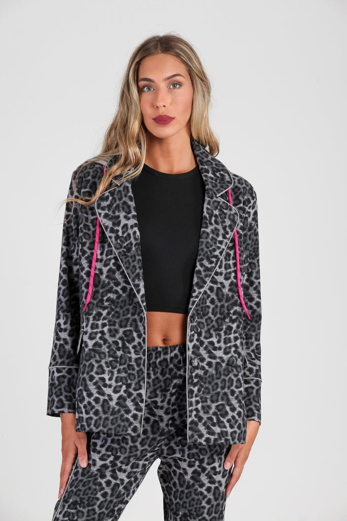 Blazer cruzada & capucha contraste · PRINT GRIS ·