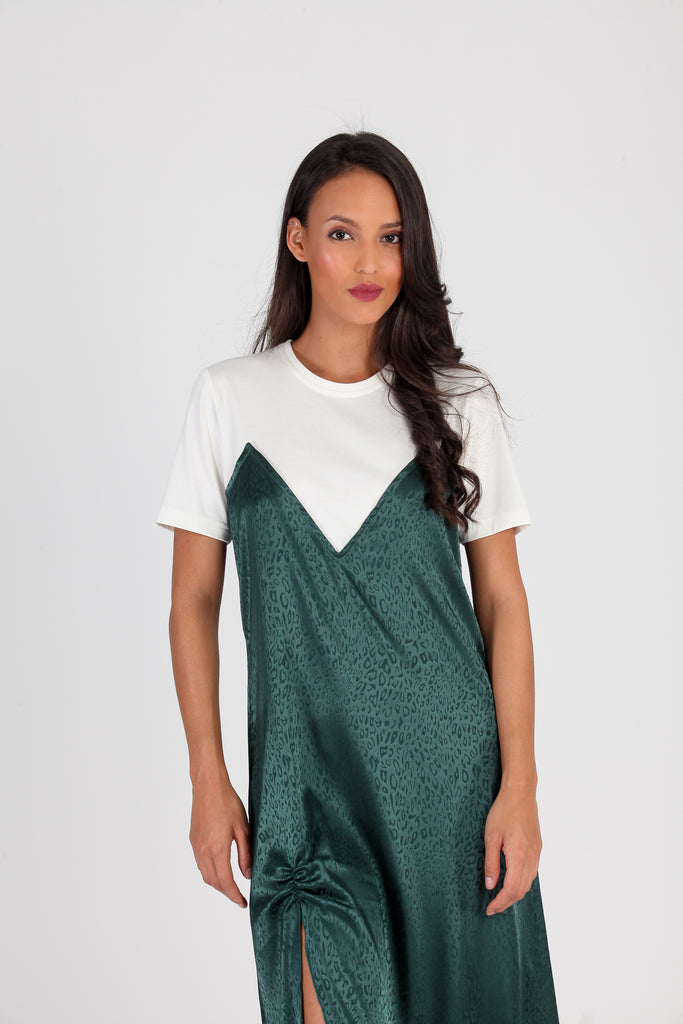 Vestido camiseta satén print verde