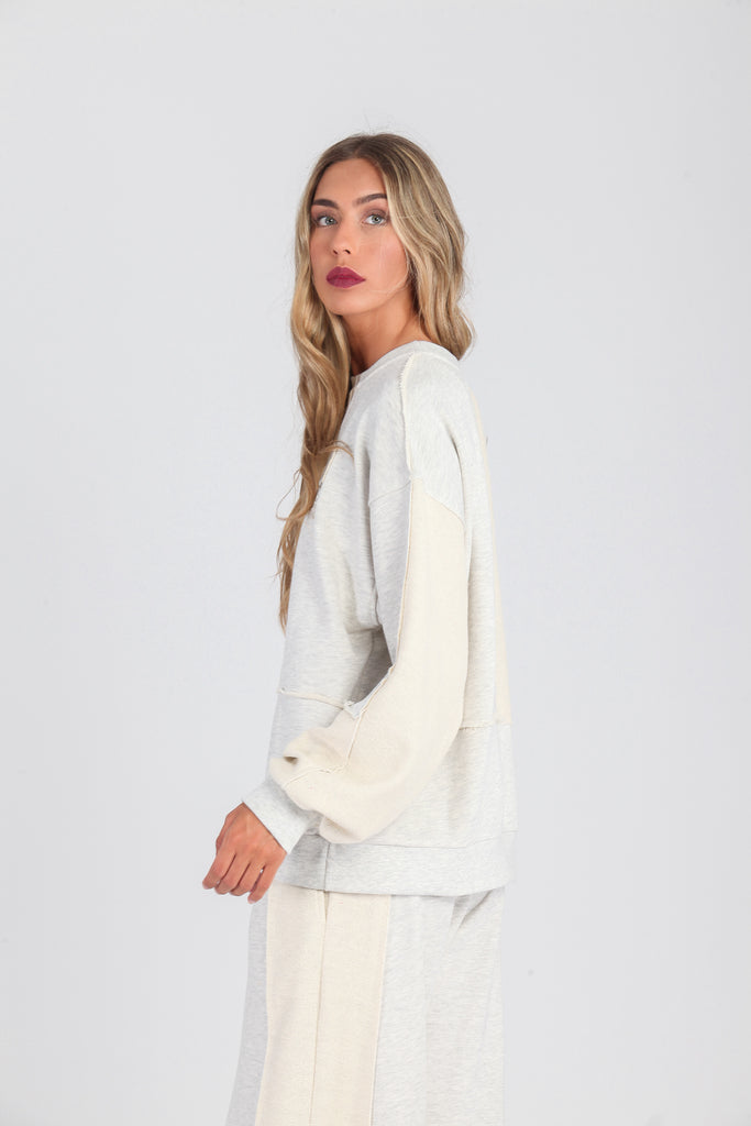 Sudadera cortes desiguales & revés felpa · GRIS MEZCLA ·