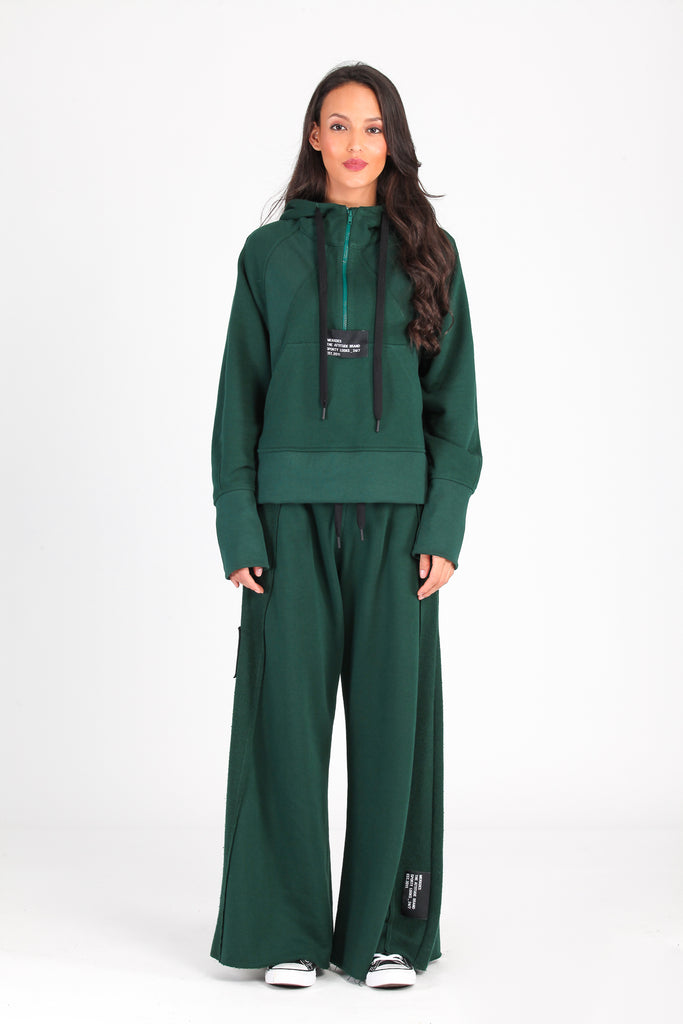 Sudadera cortes & capucha cremallera · VERDE ·