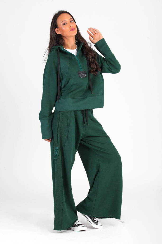 Sudadera cortes & capucha cremallera · VERDE ·