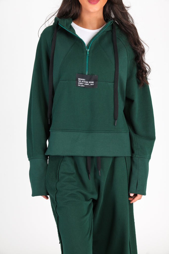 Sudadera cortes & capucha cremallera · VERDE ·