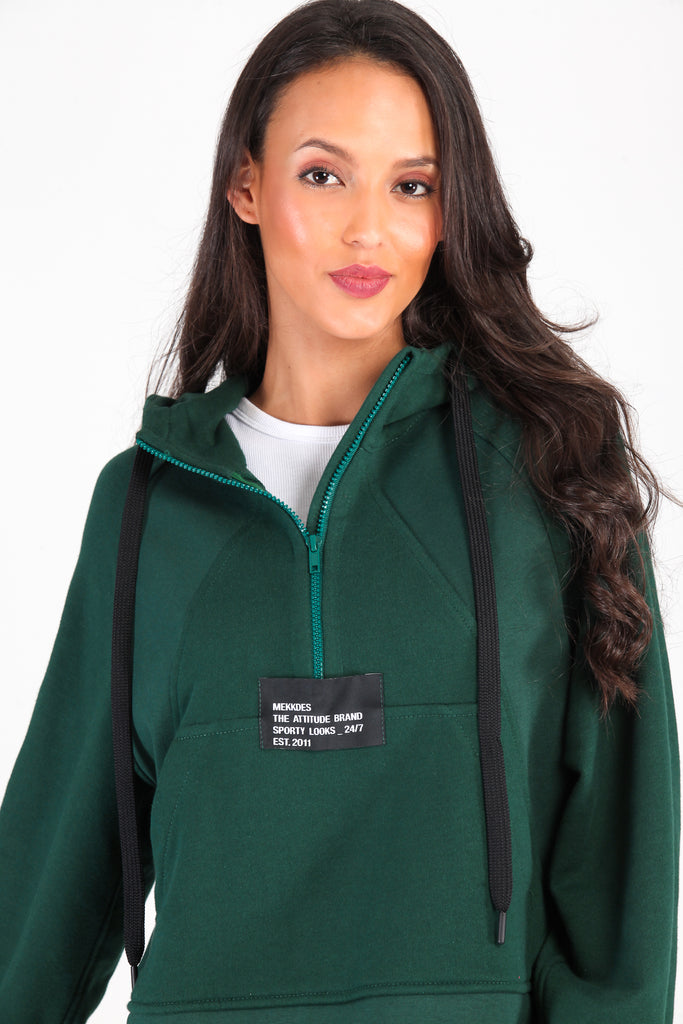 Sudadera cortes & capucha cremallera · VERDE ·