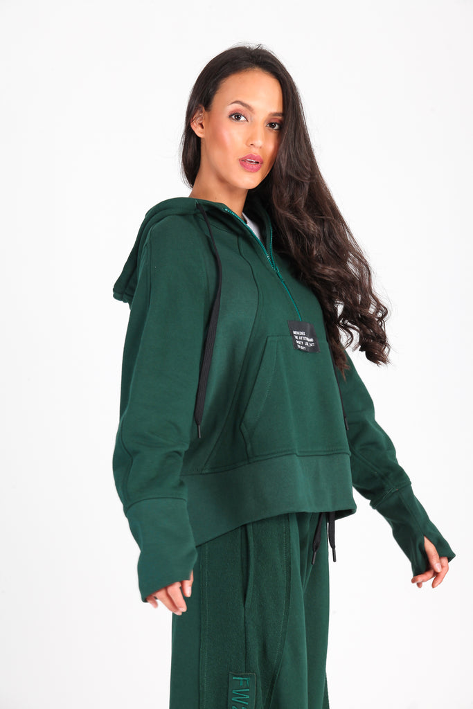 Sudadera cortes & capucha cremallera · VERDE ·