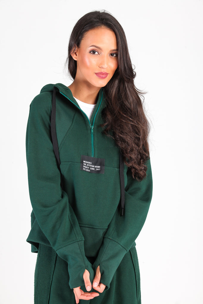 Sudadera cortes & capucha cremallera · VERDE ·