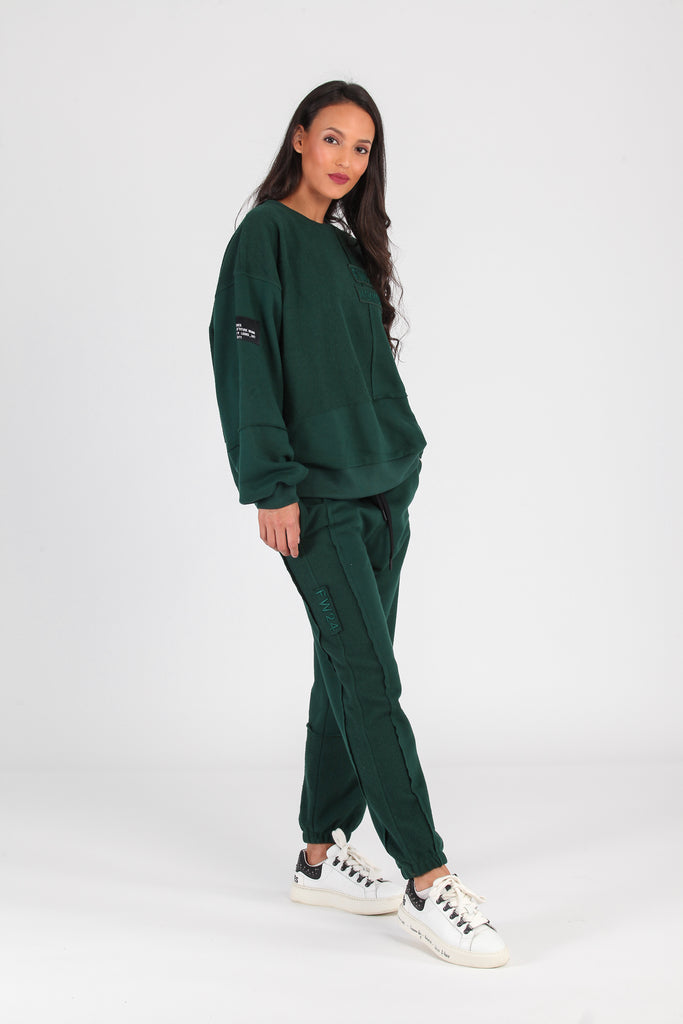 Jogger cortes desiguales & revés felpa · VERDE ·