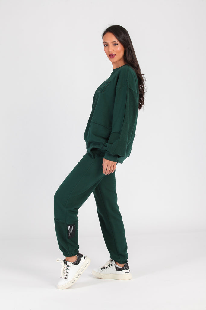Jogger cortes desiguales & revés felpa · VERDE ·