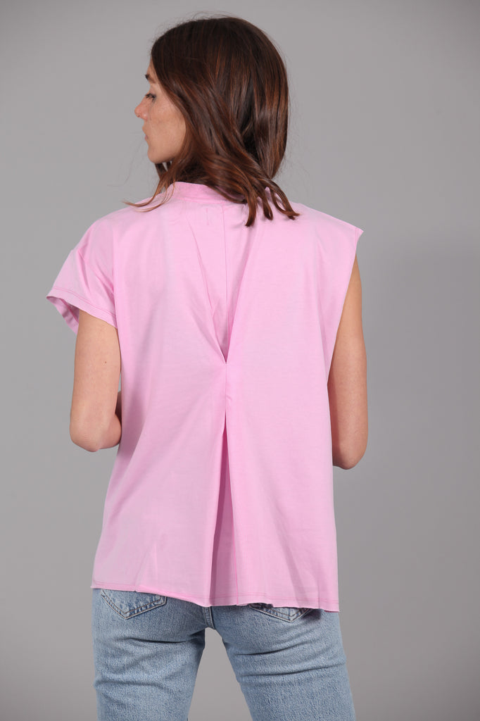 Camiseta pliegue desigual rosa