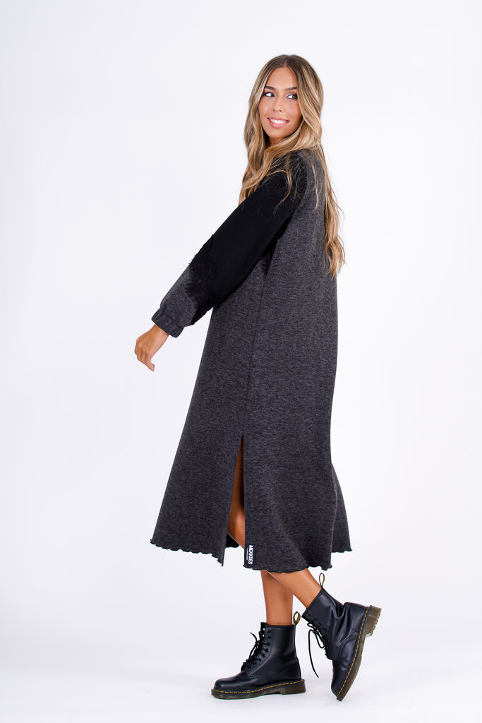 Vestido midi punto gris y negro