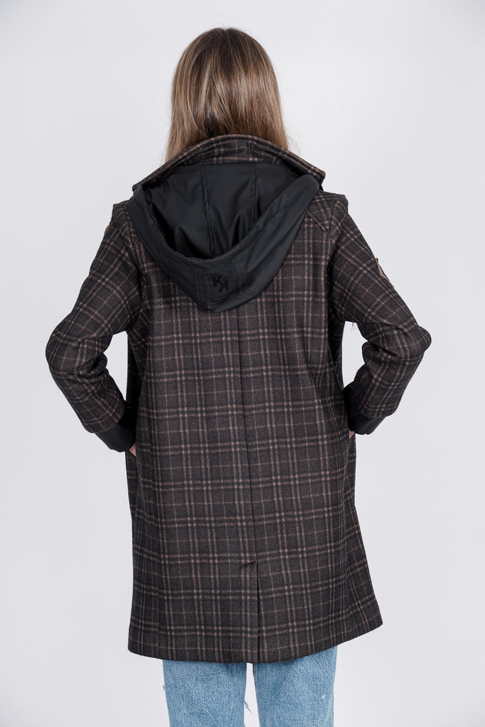 Abrigo combinado cuadros & capucha gabardina · MARRON ·
