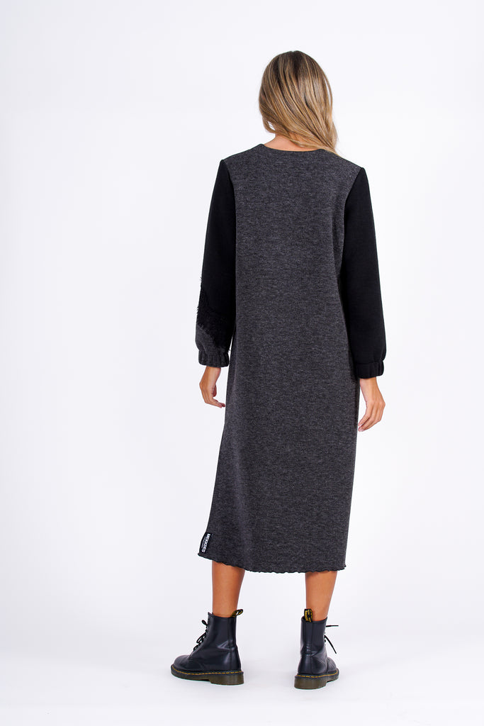Vestido midi punto gris y negro