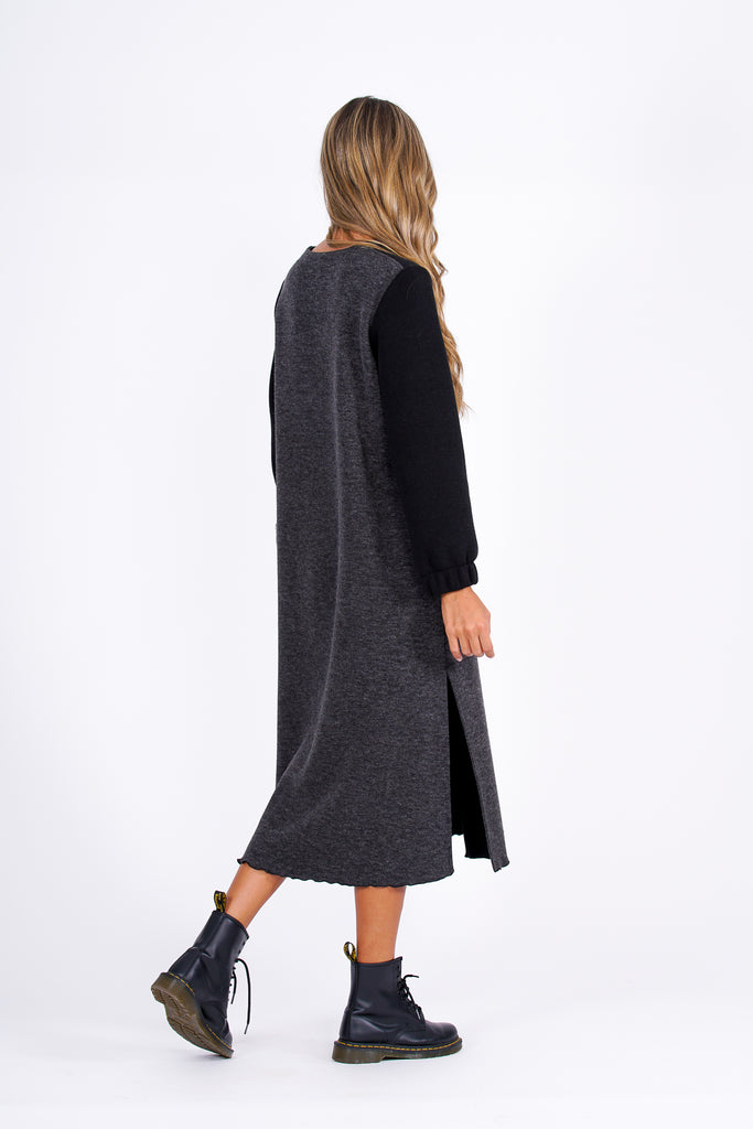 Vestido midi punto gris y negro