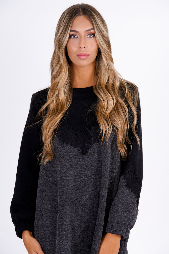 Vestido midi punto gris y negro