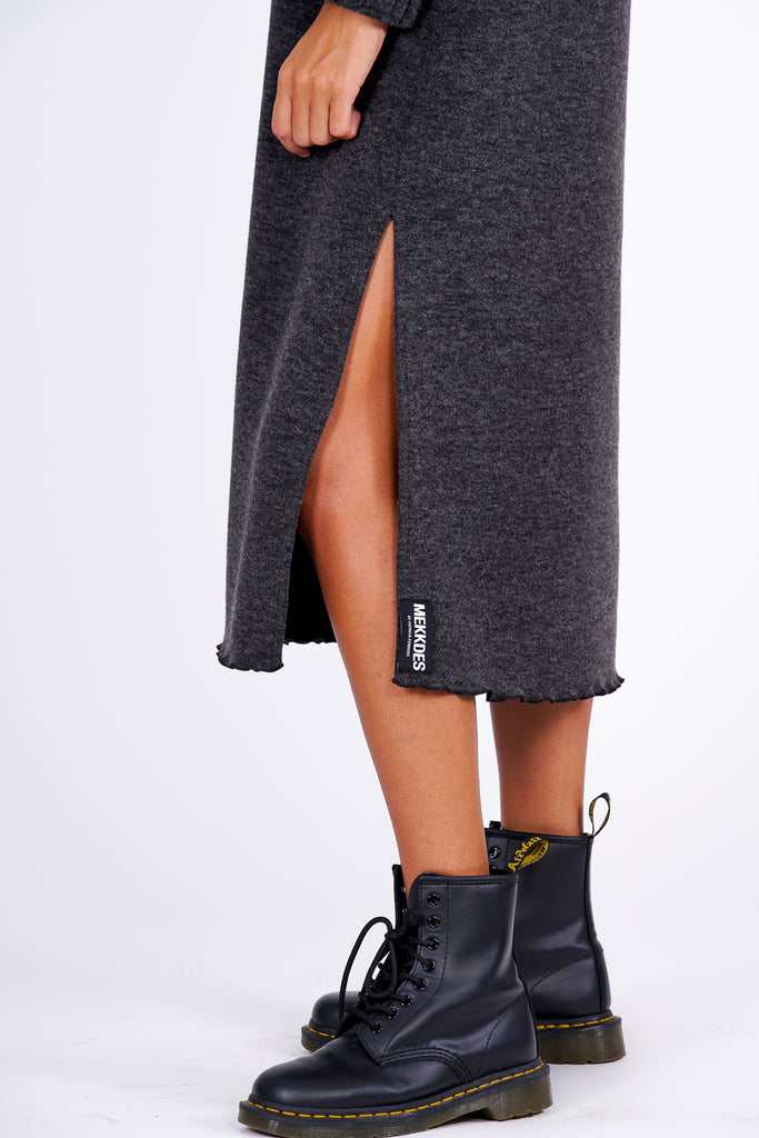 Vestido midi punto gris y negro