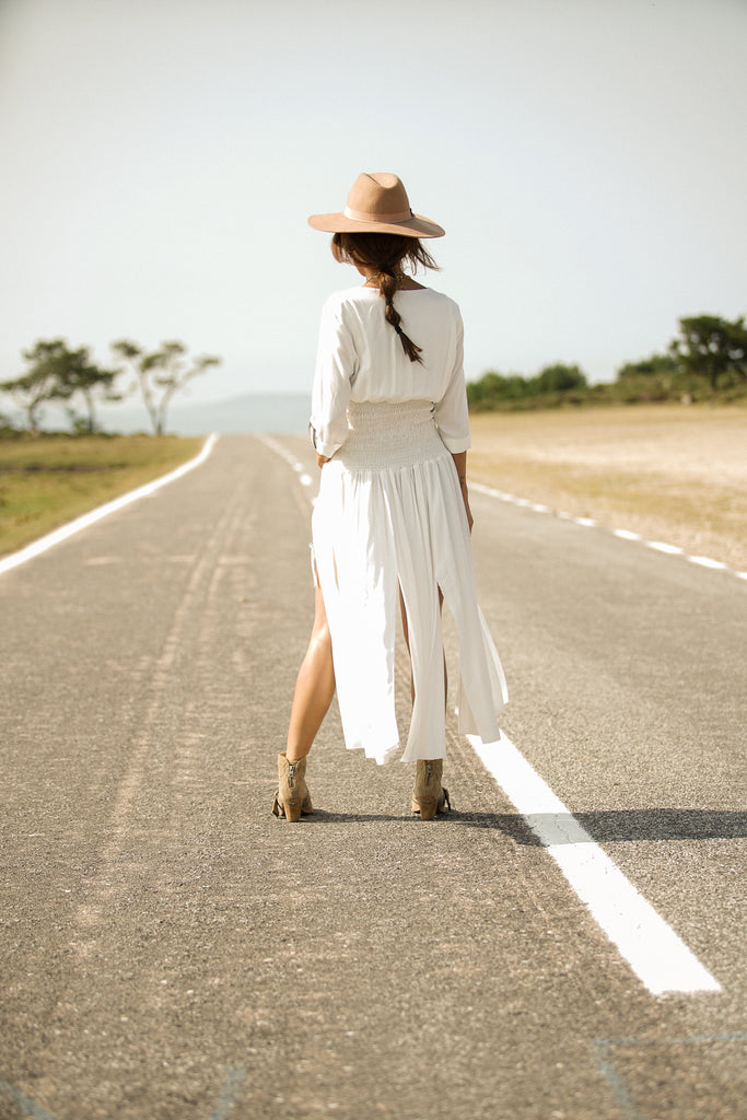 Vestido Blusa Largo gomas cintura · CRUDO ·