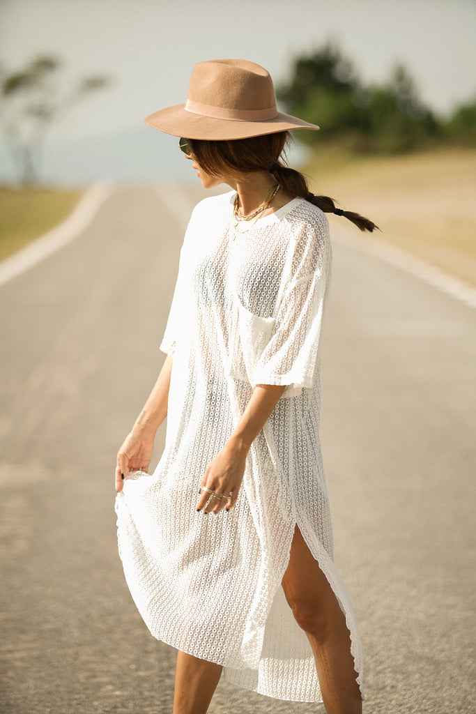 Vestido Midi transparencias ENCAJE · CRUDO ·