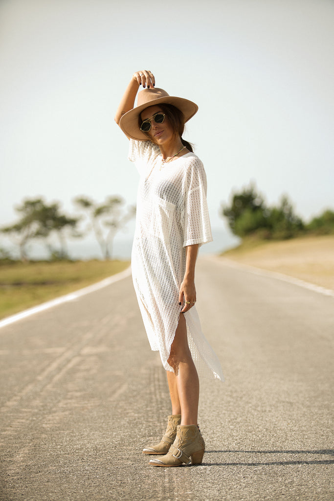 Vestido Midi transparencias ENCAJE · CRUDO ·