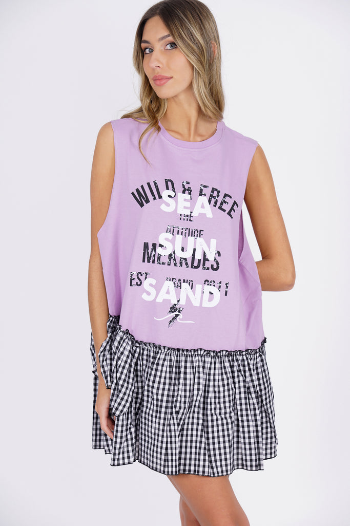 Vestido camiseta Venice lila & vichy