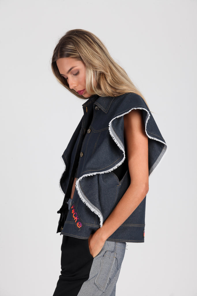 Chaleco Denim volantes F*CK! · EXCLUSIVO ONLINE ·