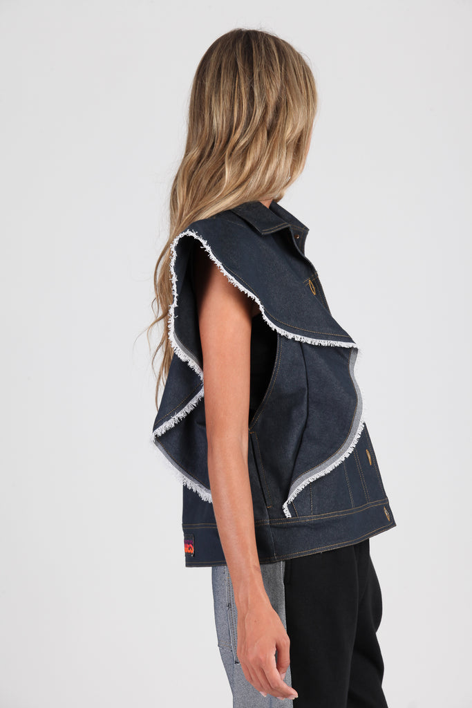 Chaleco Denim volantes F*CK! · EXCLUSIVO ONLINE ·