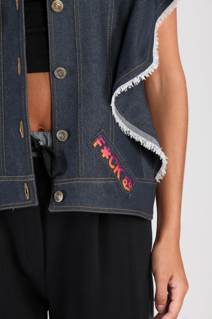 Chaleco Denim volantes F*CK! · EXCLUSIVO ONLINE ·