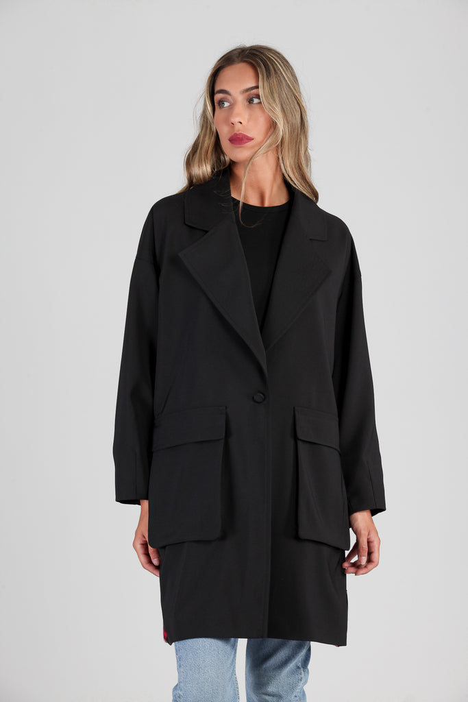 Maxi blazer negro y cuadros