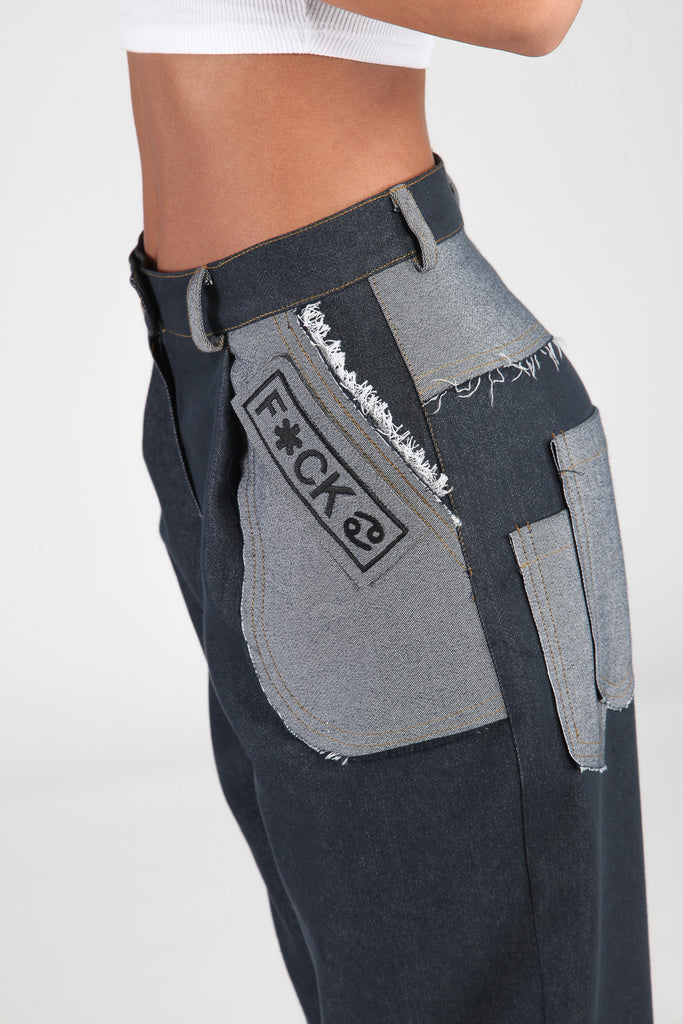 Pantalón denim parches.  Exclusivo online