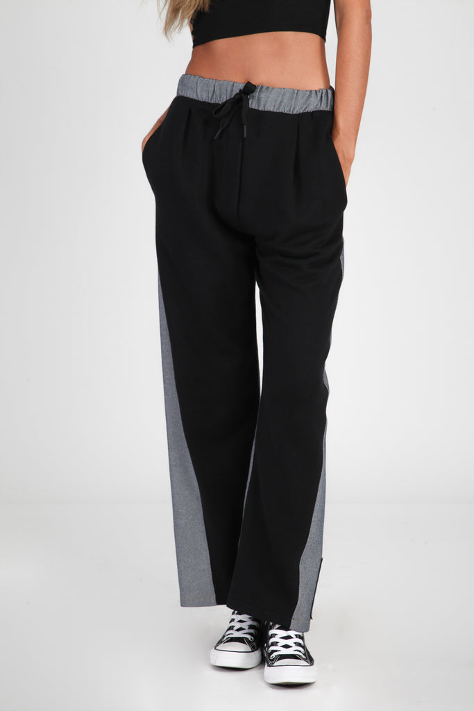 Pantalón felpa y denim:  Exclusivo online