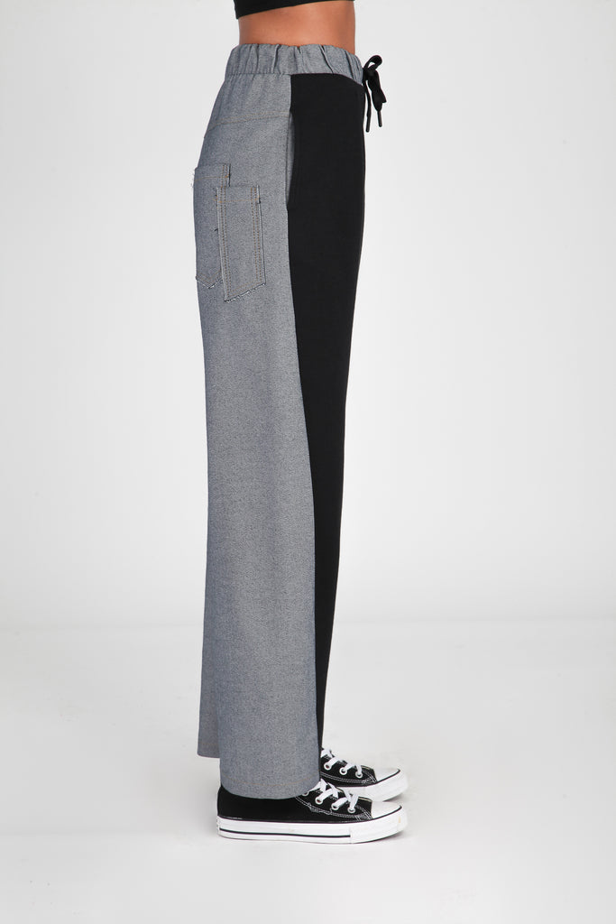 Pantalón felpa y denim:  Exclusivo online