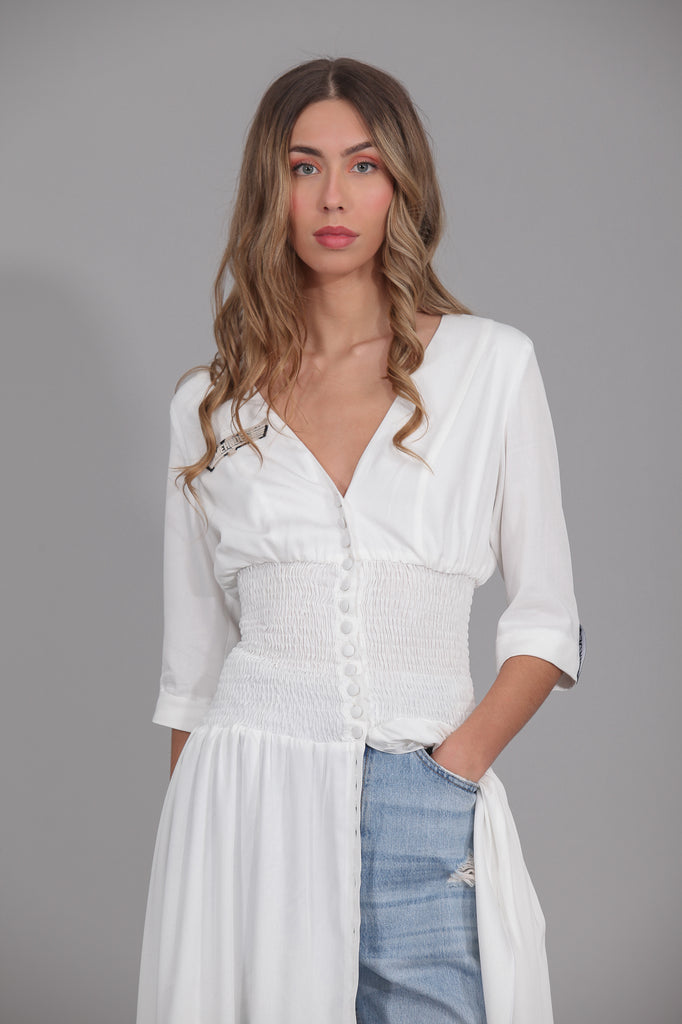 Vestido Blusa Largo gomas cintura · CRUDO ·