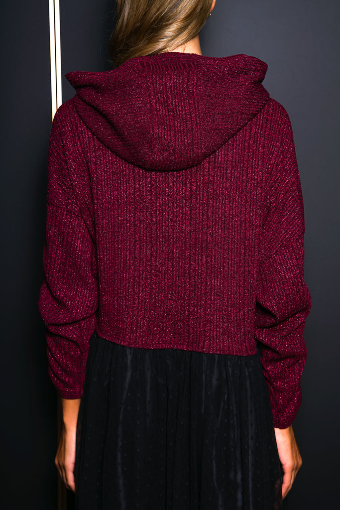 Vestido lurex capucha magenta & tul plumeti