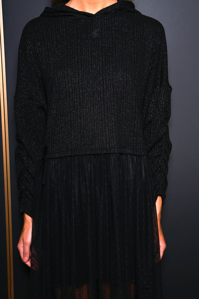 Vestido lurex capucha negro & tul plumeti