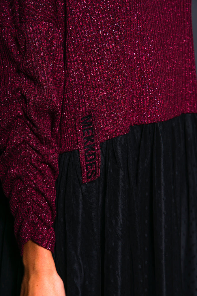 Vestido lurex capucha magenta & tul plumeti