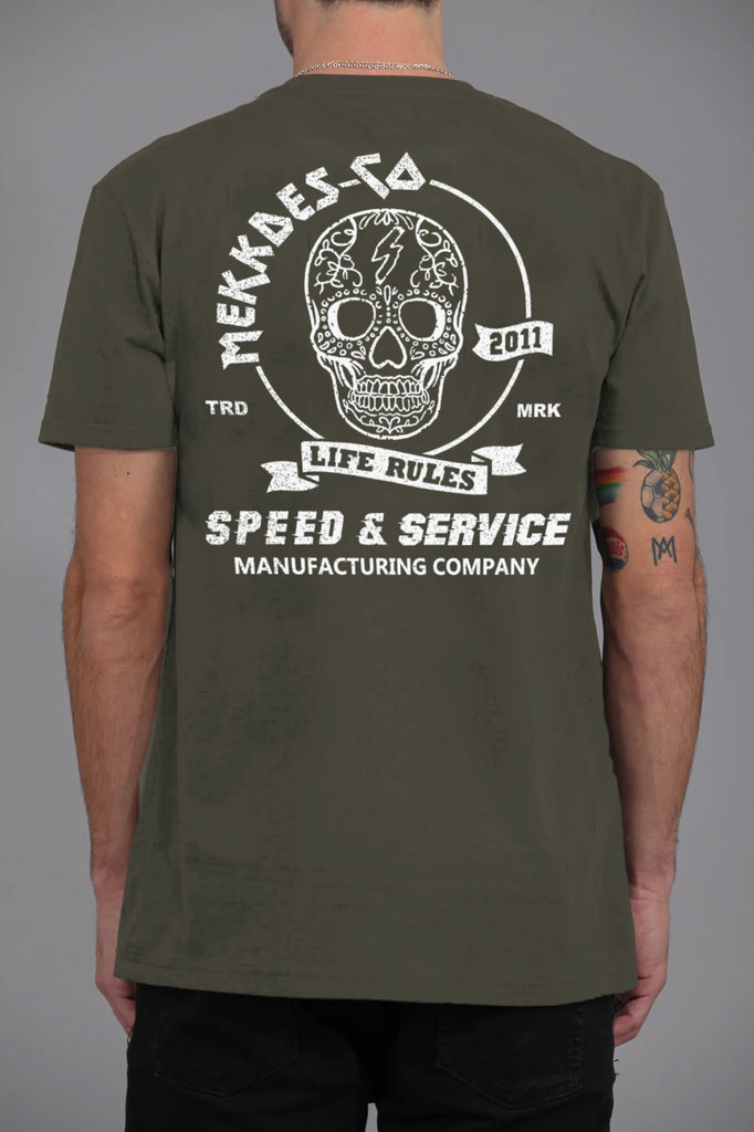 Camiseta HE SKULLY "SPEED & SERVICE" · KHAKI ·