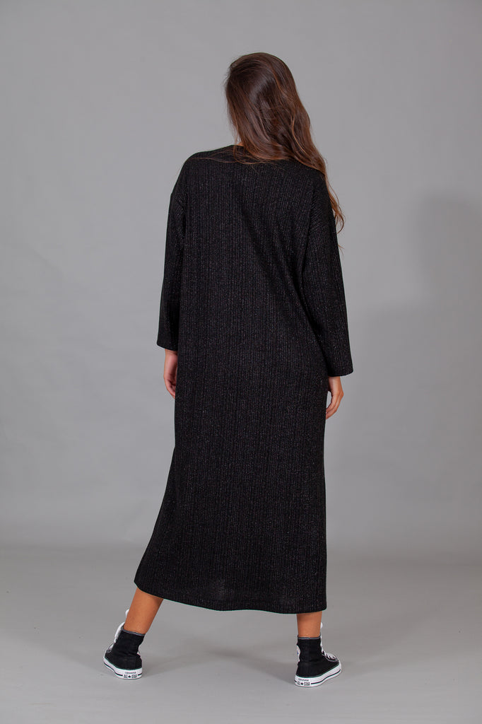 Vestido abertura punto canalé lurex · NEGRO·