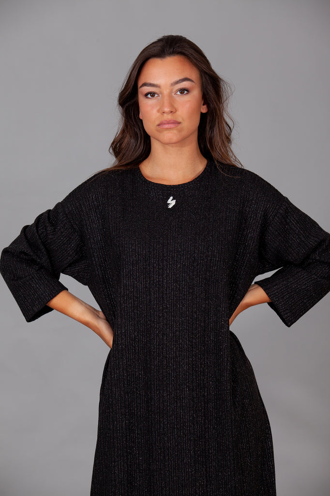Vestido abertura punto canalé lurex · NEGRO·