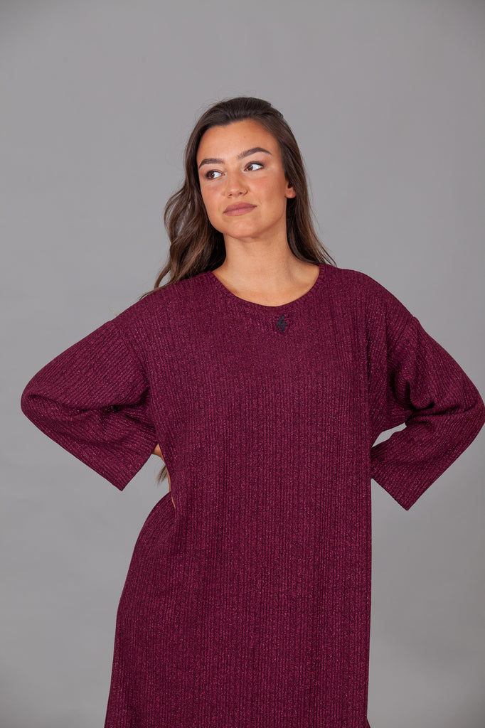 Vestido abertura punto canalé lurex · MAGENTA·