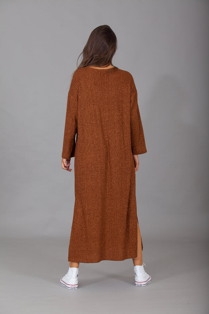 Vestido abertura punto canalé lurex · COBRE ·