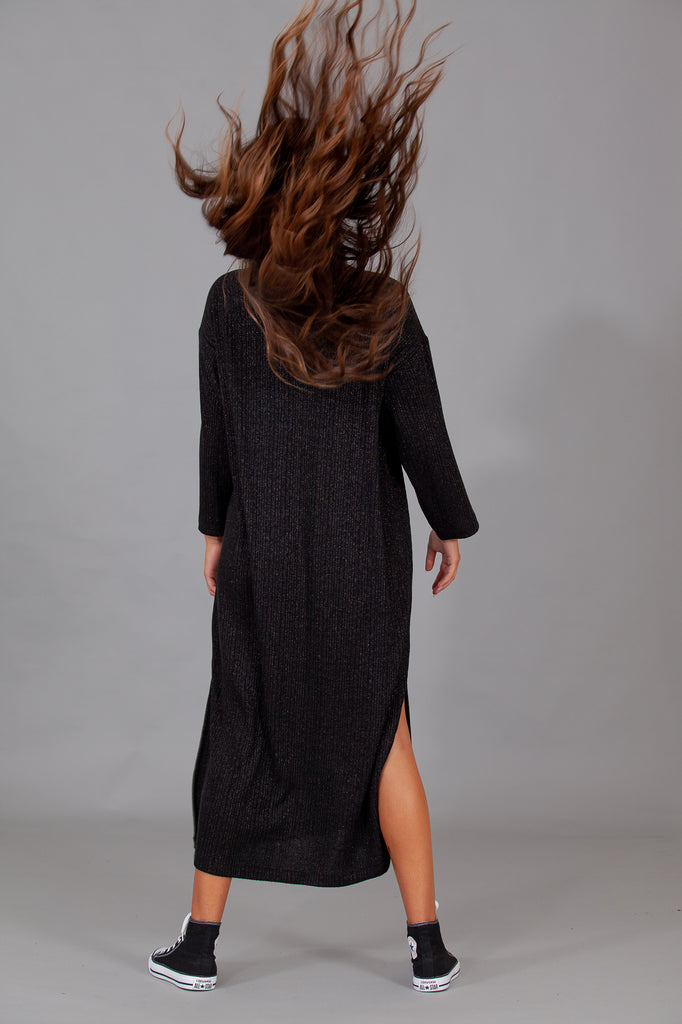 Vestido abertura punto canalé lurex · NEGRO·