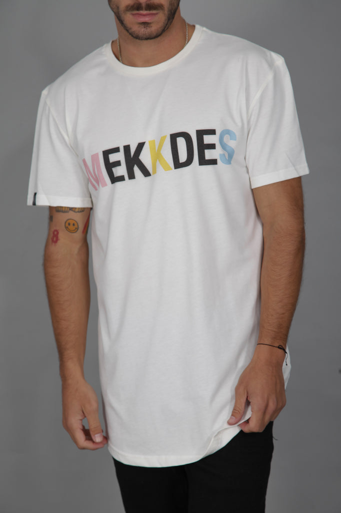 Camiseta HE bajo redondeado LOGO colores · CRUDO ·